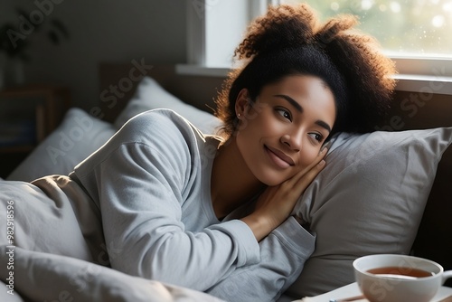  A Glimpse into Tranquility Portrait on the Bed photo