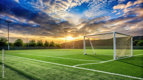 Desolate soccer field view from corner of goal with no players