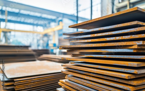 Stacked Metal Sheets in Industrial Warehouse