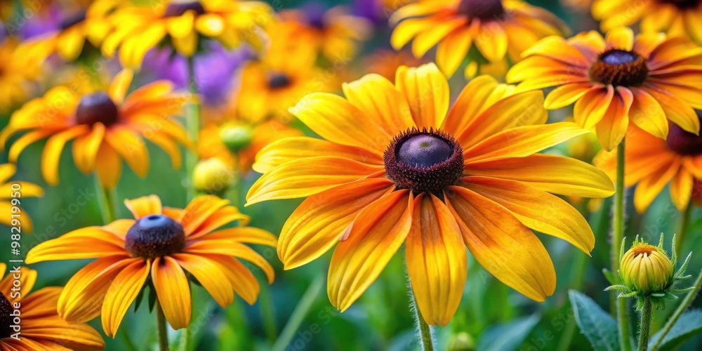 Fototapeta premium Vibrant Black Eyed Susan Yellow Daisy Flowers Blooming Beautifully in Home Garden