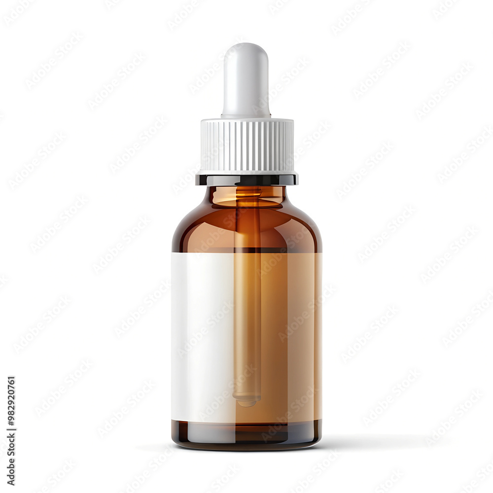 Isolated dropper bottle with white label on White Background Isolated dropper bottle with white label on White Background