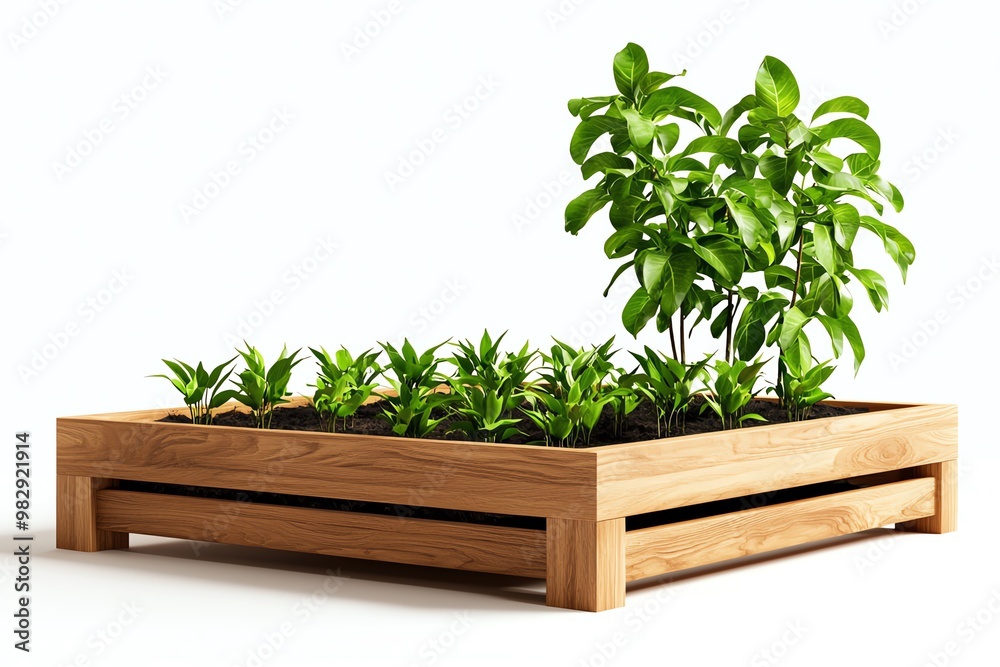 A beautifully arranged wooden planter filled with vibrant greenery, perfect for home gardens and indoor decoration. A beautifully arranged wooden planter filled with vibrant greenery, perfect for home gardens and indoor decoration.