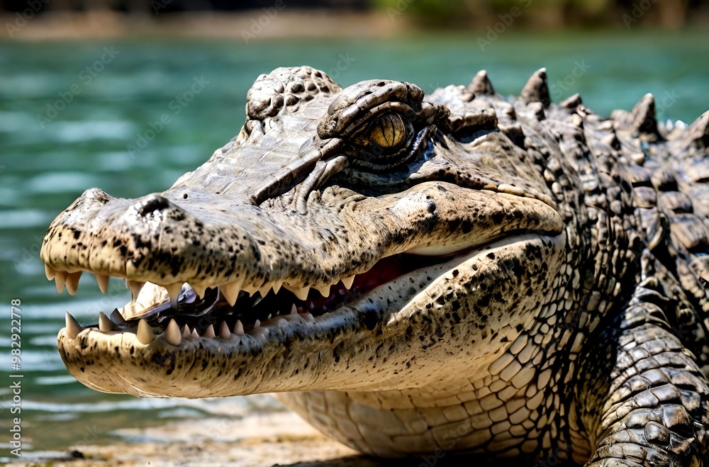 Obraz premium Face of a large crocodile in a large lake