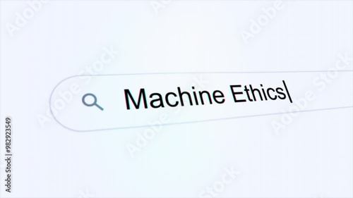 Machine Ethics typing on internet search bar.  computer screen. with Flickering and Visible Pixels effects