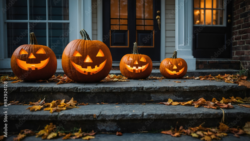 Spooky Jack Lanterns on the porch.
