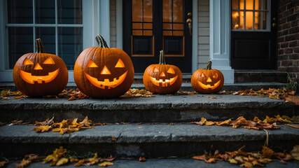 Spooky Jack Lanterns on the porch.