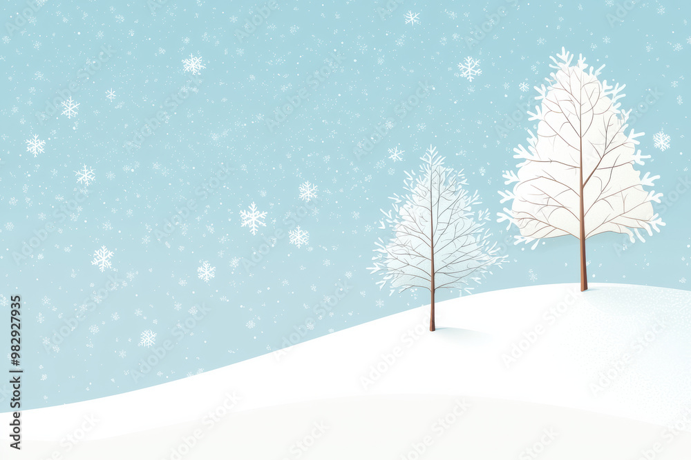 Snow covered trees on hillside create serene winter scene with drifting snowflakes. tranquil atmosphere evokes sense of peace and beauty in nature Snow covered trees on hillside create serene winter scene with drifting snowflakes. tranquil atmosphere evokes sense of peace and beauty in nature