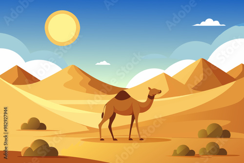 VECTOR illustration of a  camel standing in a desert