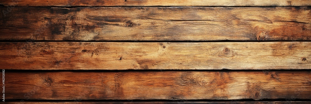 Naklejka premium Vintage Timber Panel Design. Textured Wood Plank Background with Distressed Yellow Striped Pattern