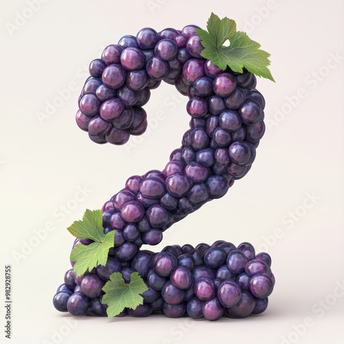 Wallpaper Mural 3D number 2 with grape texture realistic modern design, soft lighting, white background. Torontodigital.ca