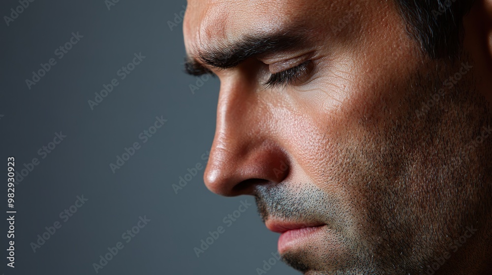 Profile of a Thoughtful Man with Serious Expression Profile of a Thoughtful Man with Serious Expression