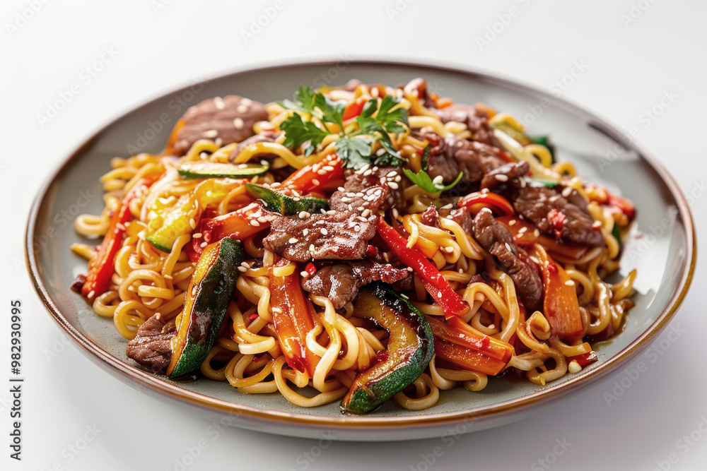 Japanese yakisoba noodles with vegetables and meat Japanese yakisoba noodles with vegetables and meat