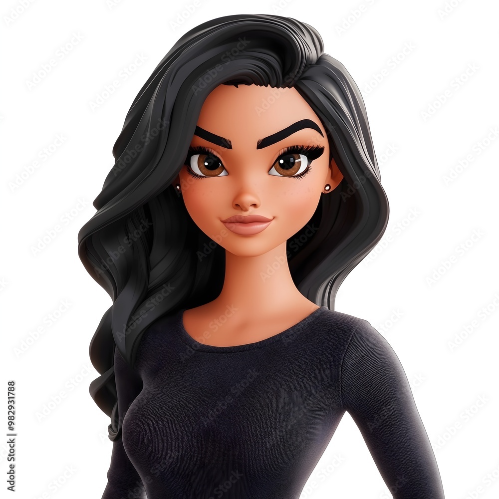 Fototapeta premium A 3D animated character of a stylish and glamorous young woman, representing a modern social media influencer in the digital age.