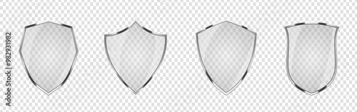 Glass shield with reflection. Glass protect with metallic frame. Privacy transparent