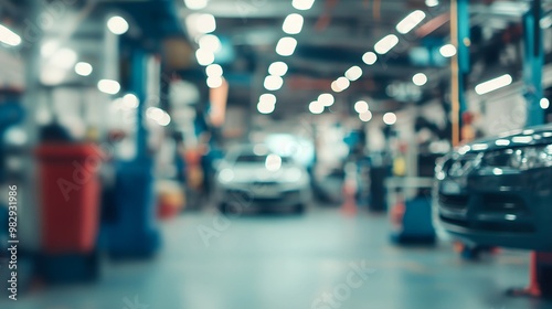 Wallpaper Mural The abstract blurry image depicts a blurred car garage interior, a blurred mechanic service center, and a blurry car care station background. Torontodigital.ca