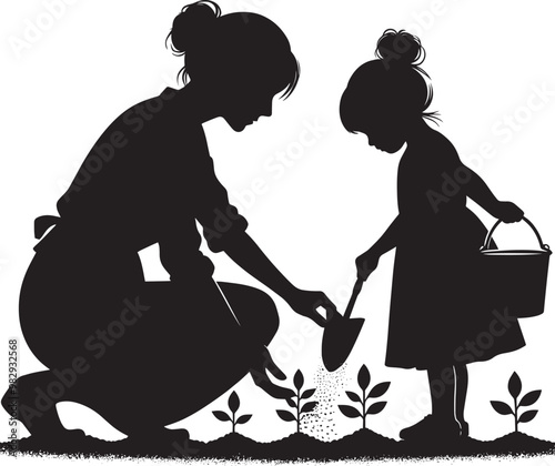 Tree planting silhouette vector illustration isolated on a white background
