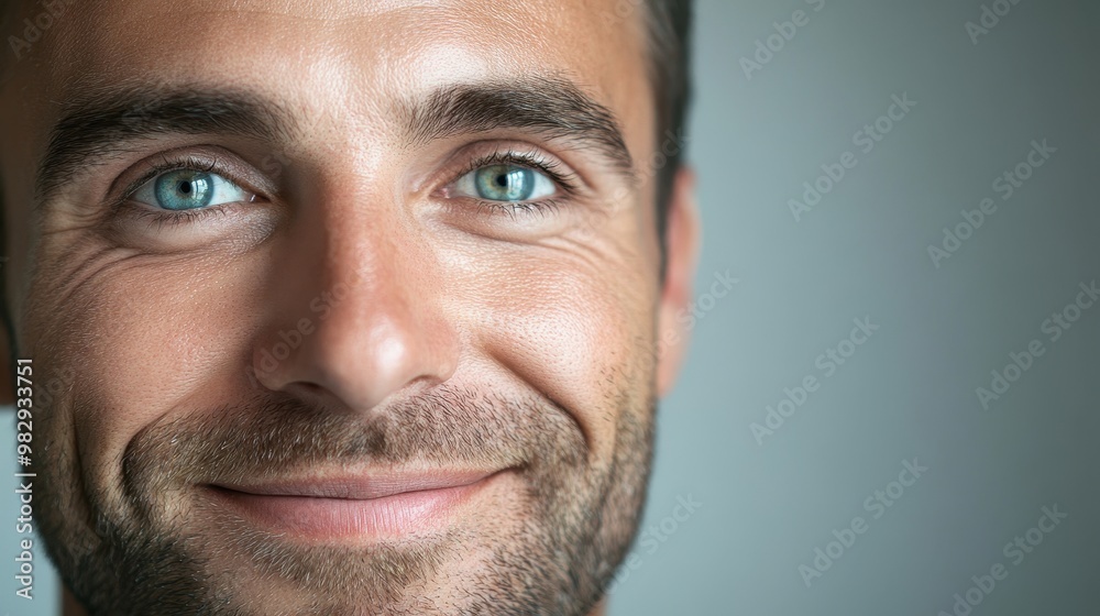 Smiling Man with Bright Blue Eyes and Natural Expression Smiling Man with Bright Blue Eyes and Natural Expression