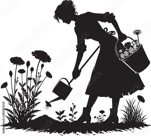 Tree planting silhouette vector illustration isolated on a white background