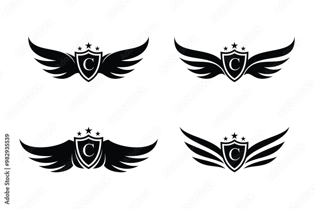 Set of wings symbol logo combined with letter c and creative element Set of wings symbol logo combined with letter c and creative element