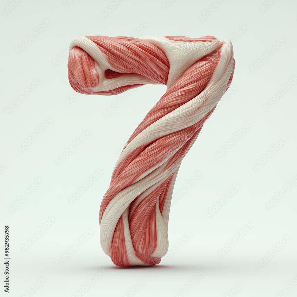 3D number 7 with muscle texture realistic modern design, soft lighting, white background. 3D number 7 with muscle texture realistic modern design, soft lighting, white background.