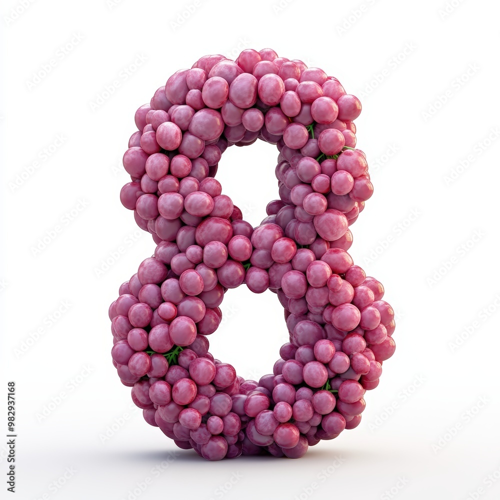 3D number 8 with grape texture realistic modern design, soft lighting, white background. 3D number 8 with grape texture realistic modern design, soft lighting, white background.