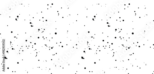 Ink spotty texture, random black paint drops and blots on white background. Seamless spray pattern, grunge monochrome repeat
