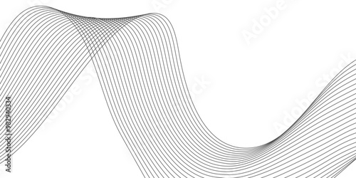 innovation wave line background with smooth shape and black white color. Beautiful waving line in white background color. Horizontal banner template. Abstract smoke template