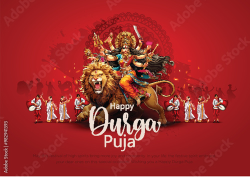 Indian God shri Druga in Happy Durga Puja Subh Navratri red background. vector illustration design