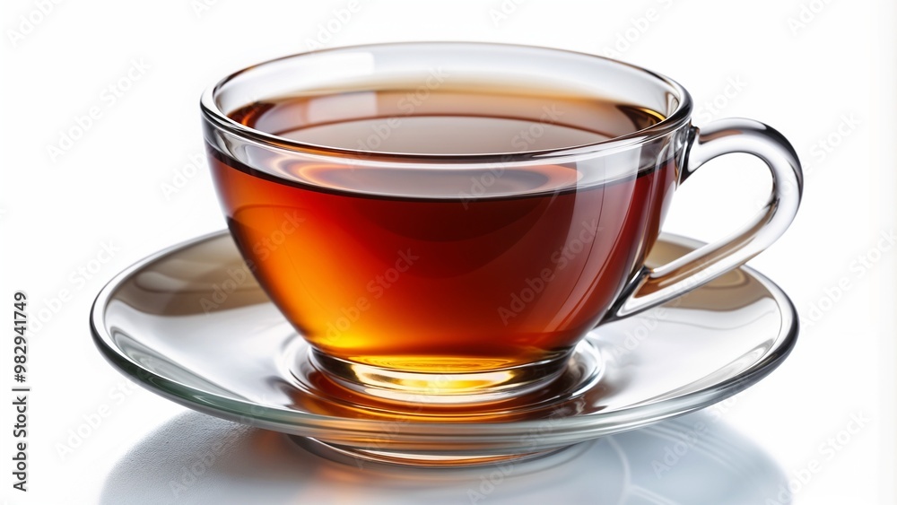 Elegant glass cup of tea with saucer on a bright white background
Elegant glass cup of tea with saucer on a bright white background