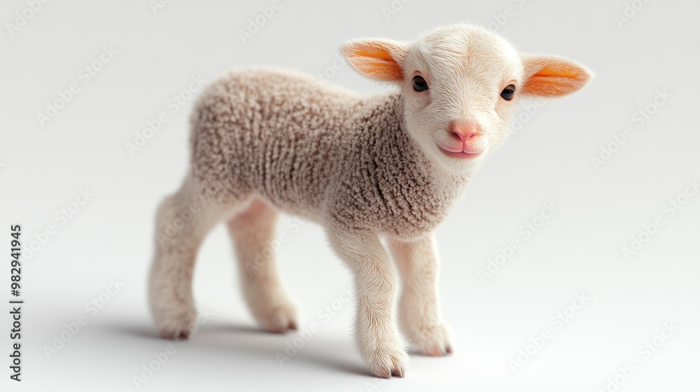 Obraz premium A young lamb with fluffy fur playfully poses, radiating innocence and charm