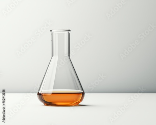 Pure Elegance Closeup of Amber Liquid in Glass Flask, Minimalist Laboratory Setting with Soft Lighting, Science Concept, Serene and Precise