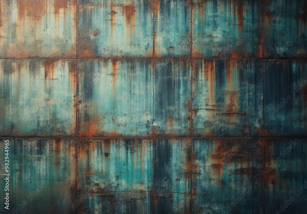 Obraz premium Wallpaper, Grunge, rostig, verwittert, Hintergrund oder Textur, Metallwand blau