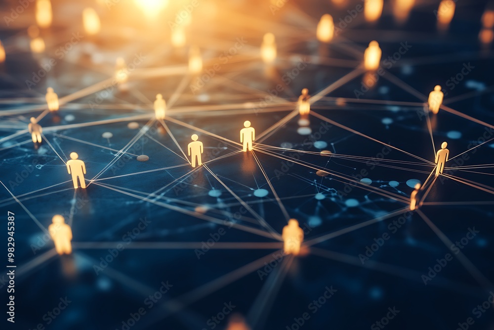 Fototapeta premium Futuristic Digital Network Landscape with Glowing Geometric Patterns and Connections