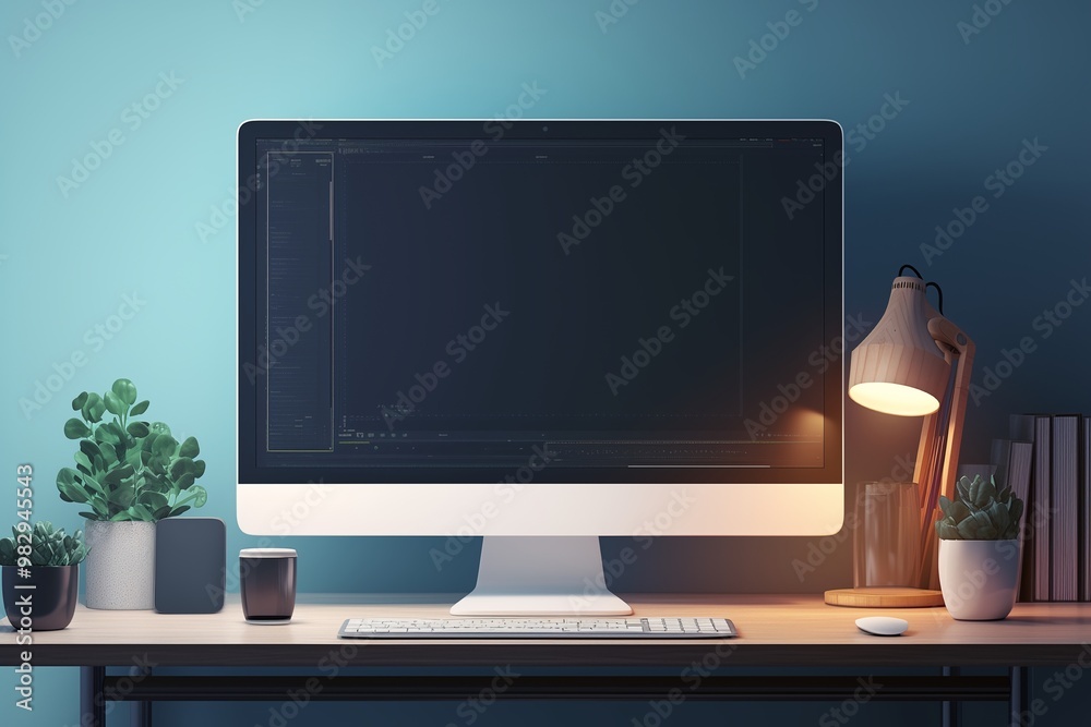 Computer in office with blank screen Computer in office with blank screen