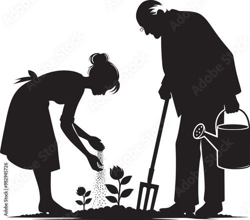 Tree planting silhouette vector illustration isolated on a white background