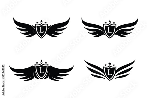 Set of wings symbol logo combined with letter l and creative element