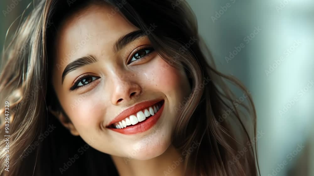 Smiling young woman with flowing hair enjoying sunny moments outdoors in a vibrant city setting Smiling young woman with flowing hair enjoying sunny moments outdoors in a vibrant city setting