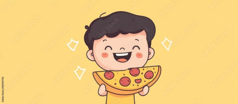 Happy Child Enjoying Delicious Pizza Slice Fast Food Fun Happy Child Enjoying Delicious Pizza Slice Fast Food Fun