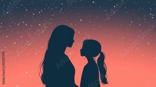 Wallpaper Mural Silhouette Of A Mother And Daughter Gazing At The Stars Symbolizing Love Family And Bonds Torontodigital.ca