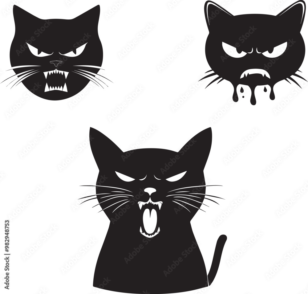 Obraz premium Cat angry crying black silhouette vector 