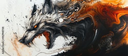 Surreal conceptual artwork crafted with alcohol ink on paper featuring a large predatory figure that conveys themes of power and dominance