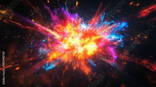 Vibrant abstract explosion of color and light on a dark background.