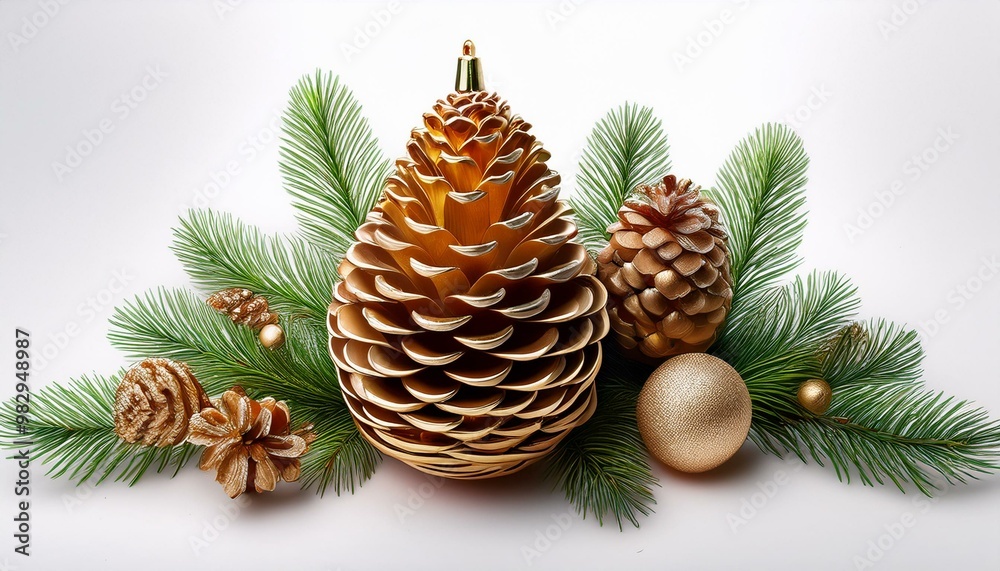 Fototapeta premium Here is the image of the fancy Christmas pine cone ornament for 2025 on a white background 