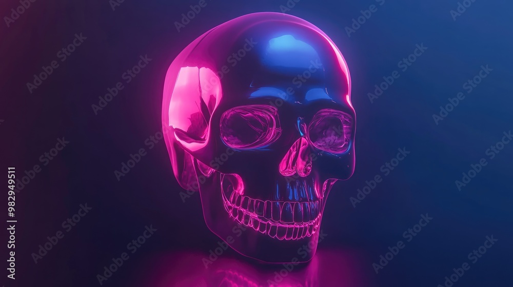 3D Render Isolated Cyber Skull On Dark Background With Neon Light Reaper Head With Blank Space Spooky Halloween Skull Theme 3D Render Isolated Cyber Skull On Dark Background With Neon Light Reaper Head With Blank Space Spooky Halloween Skull Theme