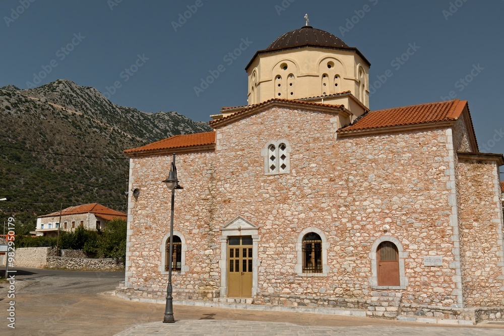 Fototapeta premium Agia Triada church in Flomochori village. Mani Peninsula, Laconia, Peloponnese, Greece.