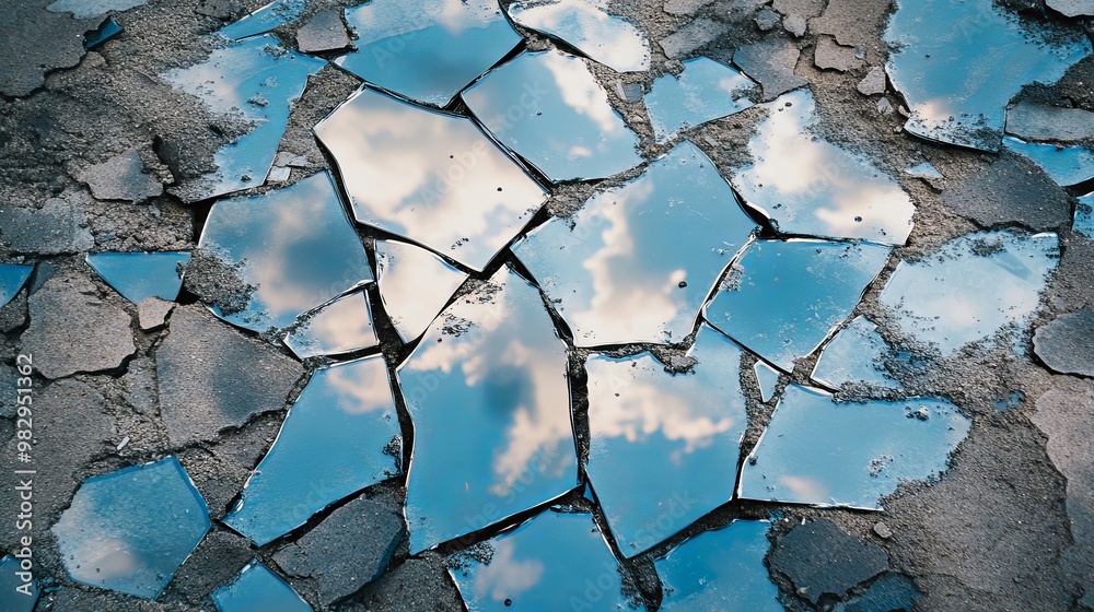 Broken glass shard and landscape