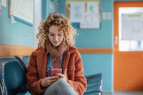 Young happy woman using cell