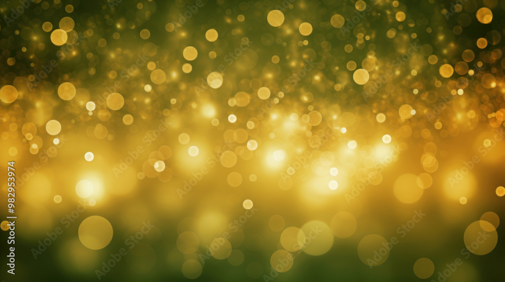 Obraz premium Blur bookeh gold lights or flashes on a olive green color background