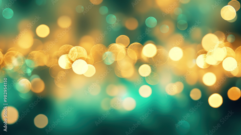 Blur bookeh gold lights or flashes on a aqua color background
