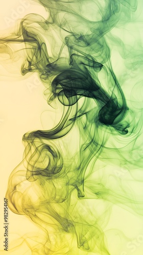 Green Smoke on Yellow Background, Abstract Image, Texture, Pattern Background, Wallpaper, Cover and Screen for Smartphone, PC, Laptop, 9:16 and 16:9 Format 